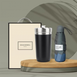 시즈넬 선물세트 둥근 진공 텀블러 450ml + 5단 양우산
