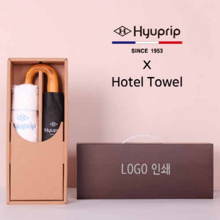 프리미엄 세트 협립 슈퍼 암막 고밀도 원목 곡자 완전 자동우산 + 협립 눈꽃 폴딩 세면타올 세트 #2