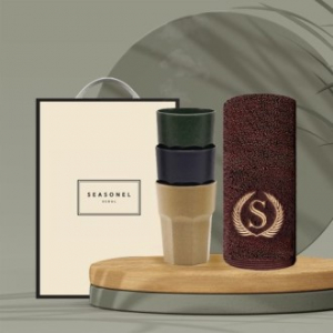 시즈넬 선물세트 커피가루컵(3개) + 송월 S클래스 타올 190g