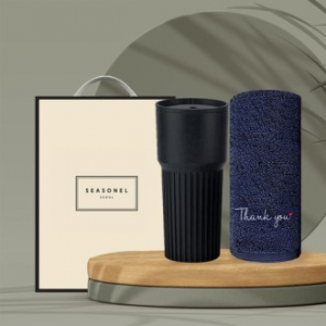 시즈넬 선물세트 커피가루 709 텀블러 + 송월 땡큐 타올 190g