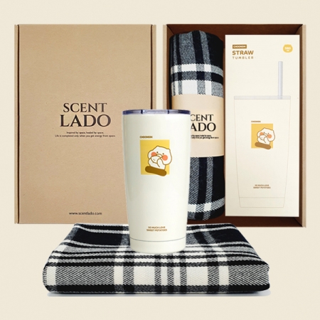 센트라도 국산 항공담요+카카오 춘식이 빨대 스텐 텀블러 580ml 세트 #2