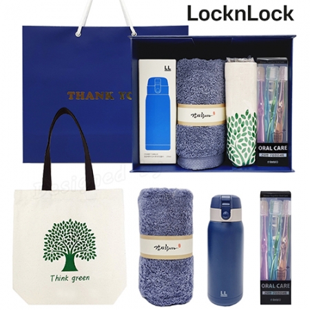 락앤락 처비 텀블러 370ml 선물세트(데일리2호) 송월타올 에코백 치과용칫솔세트 #2