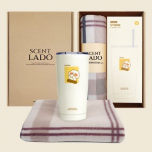 센트라도 패턴 담요+카카오 춘식이 빨대 스텐 텀블러 세트