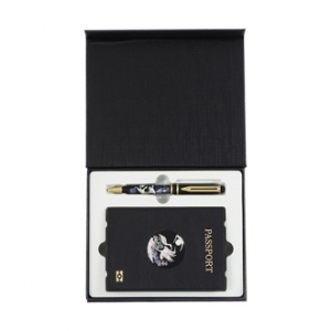 새라온 송학나전 볼펜 + 송학나전 한지 가죽 여권지갑