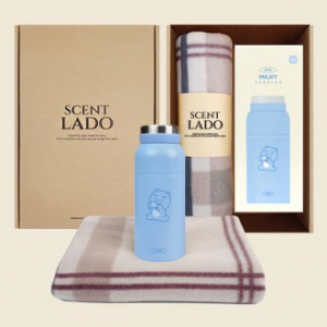 센트라도 패턴 담요+카카오 밀키 스텐 텀블러 350ml 세트