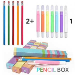 육각 지우개연필 + 슬림 회전지우개 2+1세트(펜슬박스)
