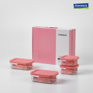 글라스락 간편 캡 4조 밀폐용기핑크