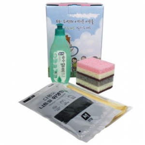 어려운이웃 케이스 + 양면 떡수세미 + 고무장갑 + 참그린 주방세제 용기 + 니트릴 위생장갑 5종