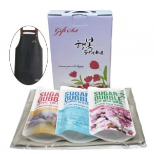 고급형 방수 앞치마 + 슈가버블 주방세제 리필 + 슈가버블 세탁세제 리필 + 슈가버블 섬유 유연제 리필 4종세트