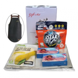 방수 앞치마 + 면코팅 고무장갑 + 원샷 캡슐세제 + 다우니 섬유유연제 5종세트