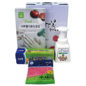 주방용 아이깨끗해 핸드워시 + 니트릴 장갑 + 크린랩 소형 + 크린랩 버블수세미 4종세트