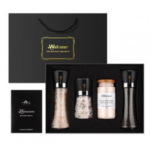 쉐프의 소금 웰세스 그라인더 선물세트 WG-244H, 히말라야핑크솔트 핑크소금 허브솔트 블랙페퍼 통후추 그라인더 명절선물 근로자의날 창립기념 선물세트