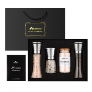 쉐프의 소금 웰세스 그라인더 선물세트 WG-244SH, 히말라야핑크솔트 핑크소금 허브솔트 블랙페퍼 통후추 그라인더 기념품 답례품 명절 근로자의날 창립기념 선물세트