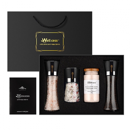 쉐프의소금 웰세스 그라인더 선물세트 WG-244H, 히말라야핑크솔트 핑크소금 허브솔트 블랙페퍼 통후추 그라인더 명절 근로자의날 창립기념 선물세트 #2
