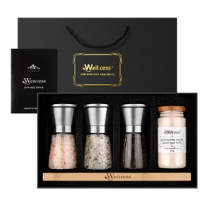 쉐프의 소금 웰세스 그라인더 선물세트 WG-205SH, 히말라야핑크솔트 핑크소금 허브솔트 블랙페퍼 통후추 그라인더 기념품 답례품 명절 근로자의날 창립기념 선물세트