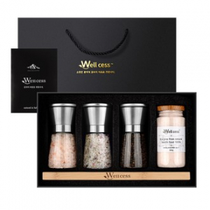 쉐프의 소금 웰세스 그라인더 선물세트 WG-205SH, 히말라야핑크솔트 핑크소금 허브솔트 블랙페퍼 통후추 그라인더 명절선물 근로자의날 창립기념 선물세트