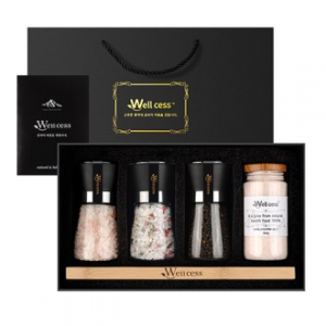 쉐프의 소금 웰세스 그라인더 선물세트 WG-205H, 히말라야핑크솔트 핑크소금 허브솔트 블랙페퍼 통후추 그라인더 명절 근로자의날 창립기념 선물세트