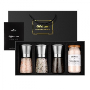 쉐프의 소금 웰세스 그라인더 선물세트 WG-204SH, 히말라야핑크솔트 핑크소금 허브솔트 블랙페퍼 통후추 그라인더 명절 근로자의날 창립기념 선물세트