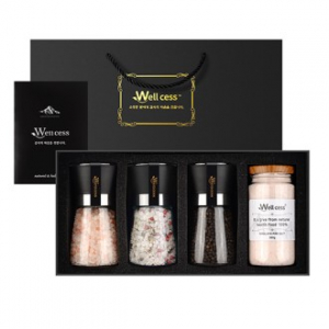 쉐프의 소금 웰세스 그라인더 선물세트 WG-204H, 히말라야핑크솔트 핑크소금 허브솔트 블랙페퍼 통후추 그라인더 명절선물 근로자의날 창립기념 선물세트