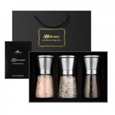 쉐프의 소금 웰세스 그라인더 선물세트 WG-203SH, 히말라야핑크솔트 핑크소금 허브솔트 블랙페퍼 통후추 그라인더 기념품 답례품 명절 근로자의날 창립기념 선물세트