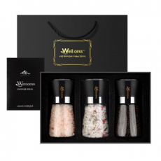 쉐프의 소금 웰세스 그라인더 선물세트 WG-203H, 히말라야핑크솔트 핑크소금 허브솔트 블랙페퍼 통후추 그라인더 기념품 답례품 명절 근로자의날 창립기념 선물세트