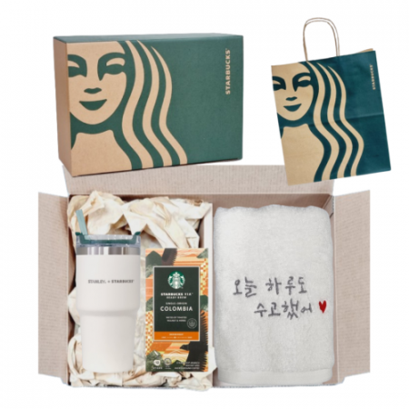 스타벅스 SS 스탠리 크림 켄처 텀블러 + 오수 영신타올 호텔수건 선물세트 + 비아커피