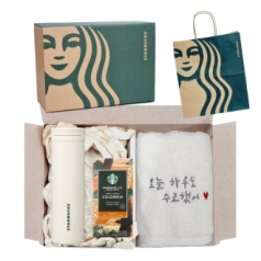 스타벅스 SS 화이트 아이리스 텀블러 + 오수 영신타올 호텔수건 선물세트 + 비아커피