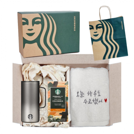 스타벅스 SS 블랙 탱크 텀블러 + 오수 영신타올 호텔수건 선물세트 + 비아커피 #2