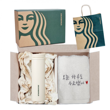 스타벅스 SS 화이트 아이리스 텀블러 + 오수 영신타올 호텔수건 선물세트 #2