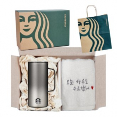 스타벅스 SS 블랙 탱크 텀블러 + 오수 영신타올 호텔수건 선물세트
