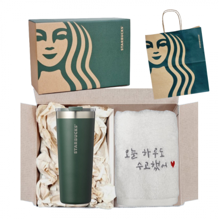 스타벅스 SS 우디 하우스 텀블러 + 오수 영신타올 호텔수건 선물세트 #2
