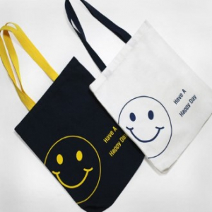 대형 스마일 에코백 풀칼라 로고 인쇄 캔버스백 학생 보조 가방