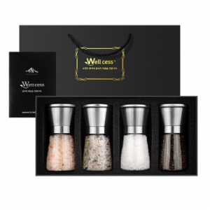 쉐프의 소금 웰세스 WG-206SH 히말라야 핑크솔트 히말라야 핑크소금 화이트솔트 화이트소금 허브솔트 블랙페퍼 통후추 그라인더 명절선물 근로자의날 창립기념 기념품 답례품 소금선물세트