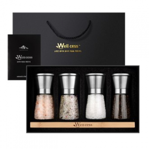 쉐프의소금 웰세스 WG-207SH 히말라야핑크솔트 히말라야핑크소금 화이트솔트 화이트소금 허브솔트 허브소금 블랙페퍼 통후추 그라인더 명절선물 근로자의날 창립기념 기념품 답례품 소금선물세트