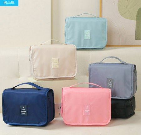 심플 벽걸이 여행용 수영학원 수영장 세면 파우치 워시백 방수 세면백 압축파우치 베이지 블랙 #2