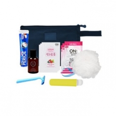 해피 여행용세트 8종 [파우치 치약 칫솔 샴푸 일회용폼클랜징 일회용바디워시 샤워볼 면도기] 703