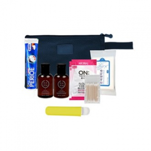 해피 여행용8종 [파우치 치약 칫솔 샴푸 린스 일회용바디워시 면봉 손세정티슈] 335