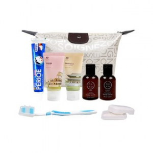 해피 여행용8종 [파우치 치약 칫솔 샴푸 린스 바디워시 로션 비누] 325