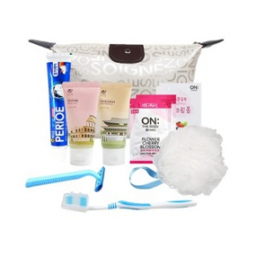 해피 여행용9종 [파우치. 치약 칫솔. 샴푸. 린스. 일회용바디워시. 일회용폼클랜징. 면도기. 샤워볼] 255