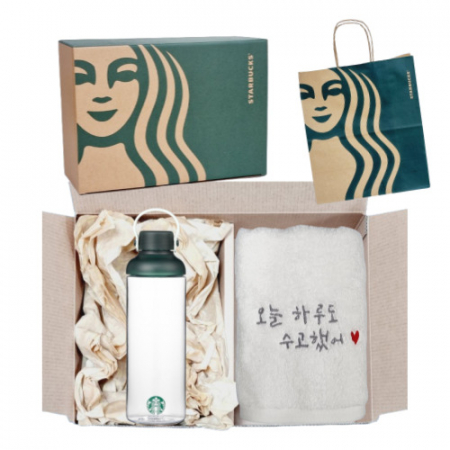 스타벅스 그린 사이렌 듀아 워터보틀 + 오수 영신타올 호텔수건 선물세트 #2