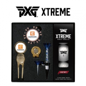 피엑스지 골프볼+칩볼마커(2)+그린 보수기 볼마커(골드)+자석클립+자석티 세트