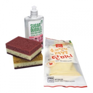 슈가버블 주방세제 290g + 삼색 양면 떡수세미 + 단미니  고무장갑 4종세트