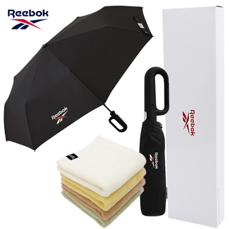 리복 3단 완전자동 친환경 어스 카라비너 우산 + 140g 면사타올 세트 #2