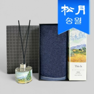 프리미엄 디퓨져 수건 답례품 명화B(디퓨져 120ml1+솔리드 뱀부 무지1) 선물세트 단체선물 기념선물