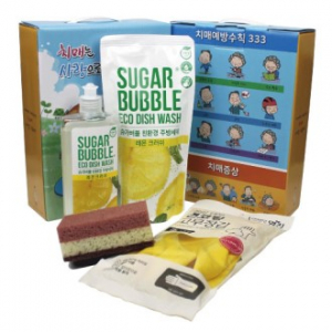 슈가버블 주방세제 용기 280ml + 리필 280ml + 면코팅 고무장갑 + 양면 떡 수세미 4종세트
