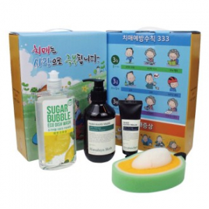 슈가버블 주방세제 용기 280ml + 과일수세미+ 나드 핸드워시 + 나드 핸드크림 4종세트