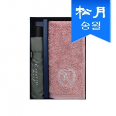 송월 타올우산 2매 선물세트(카이저 타올 180g 1 + 3단 폰지 우산 1) (쇼핑백)