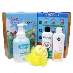 바세린 버블 핸드워시 + 케라시스 샴푸 + 샤워메이트 바디워시 + 과일 샤워스폰지 샤워볼 4종 치매예방 케이스 변경가능