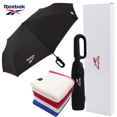 리복 3단 완전자동 친환경 어스 카라비너 우산 + 180g 코마사 타올 세트 #3