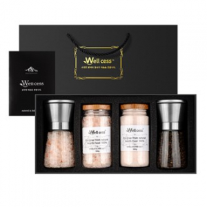 웰세스 그라인더 선물세트 WG-204SP, 히말라야 핑크솔트, 히말라야 핑크소금, 히말라야 솔트, 블랙페퍼 통후추 그라인더, 리필소금 명절선물 기념품 답례품 근로자의날 창립기념 소금선물세트